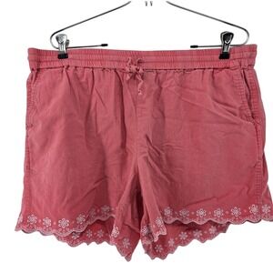 J.Crew Women's XL Pink Linen Blend Embroidered‎ Scalloped Hem Shorts Boho
